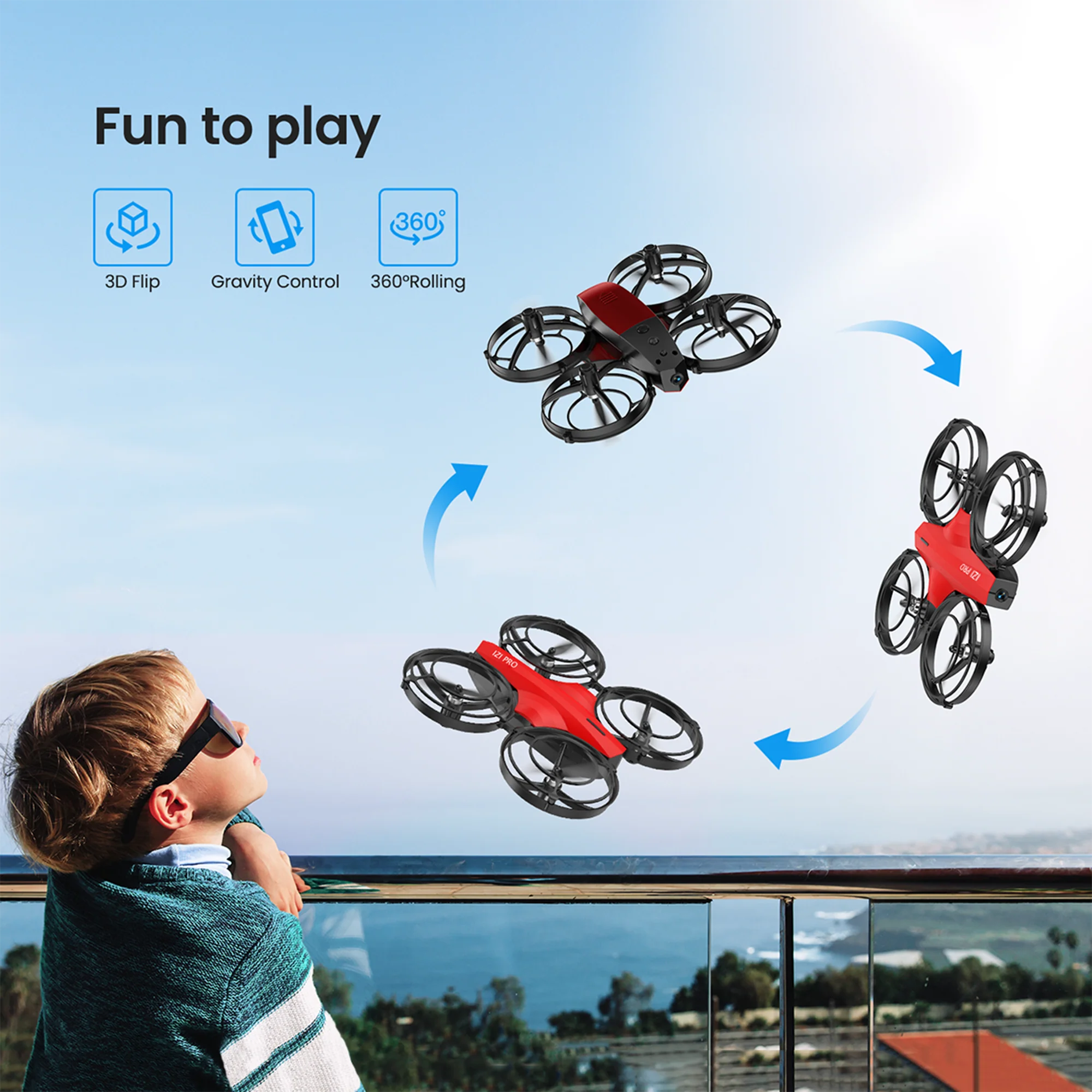 IZI PRO Nano Drone 720P HD Camera 2 Batteries with Battle Mode | One-Key Start, Altitude Hold | 360? Flip, Gesture Control | 10 Minutes Fly Time | Portable Mini RC Drone for Kids & Beginners (Red) - cambuy-lives