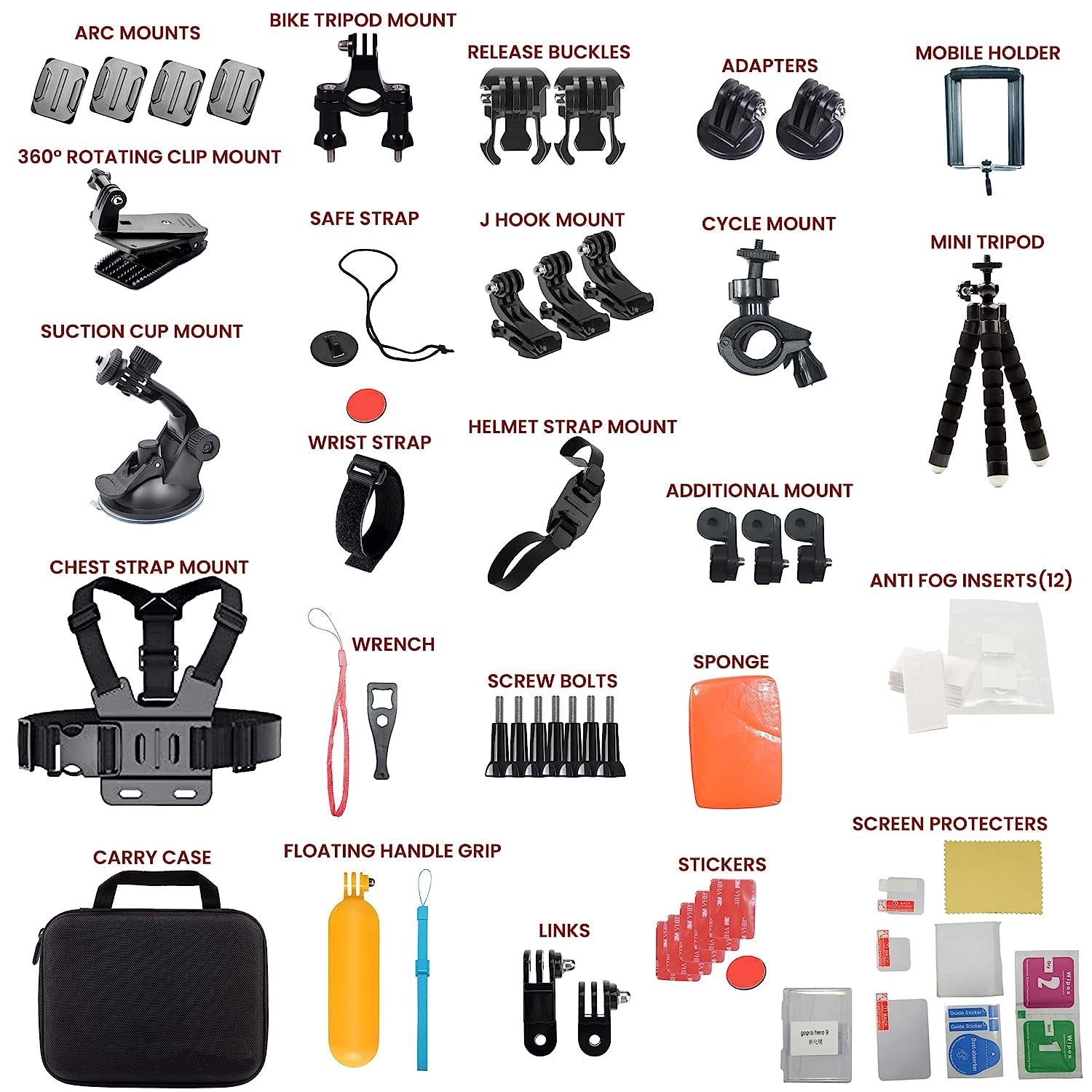 HIFFIN Branded 65 in 1 Compatible for GoPro, Sony Action Cam, Nikon, Garmin, Ricoh Action Cam, SJCAM, iPhone and Android | Epic Photo Shooting - cambuy-lives