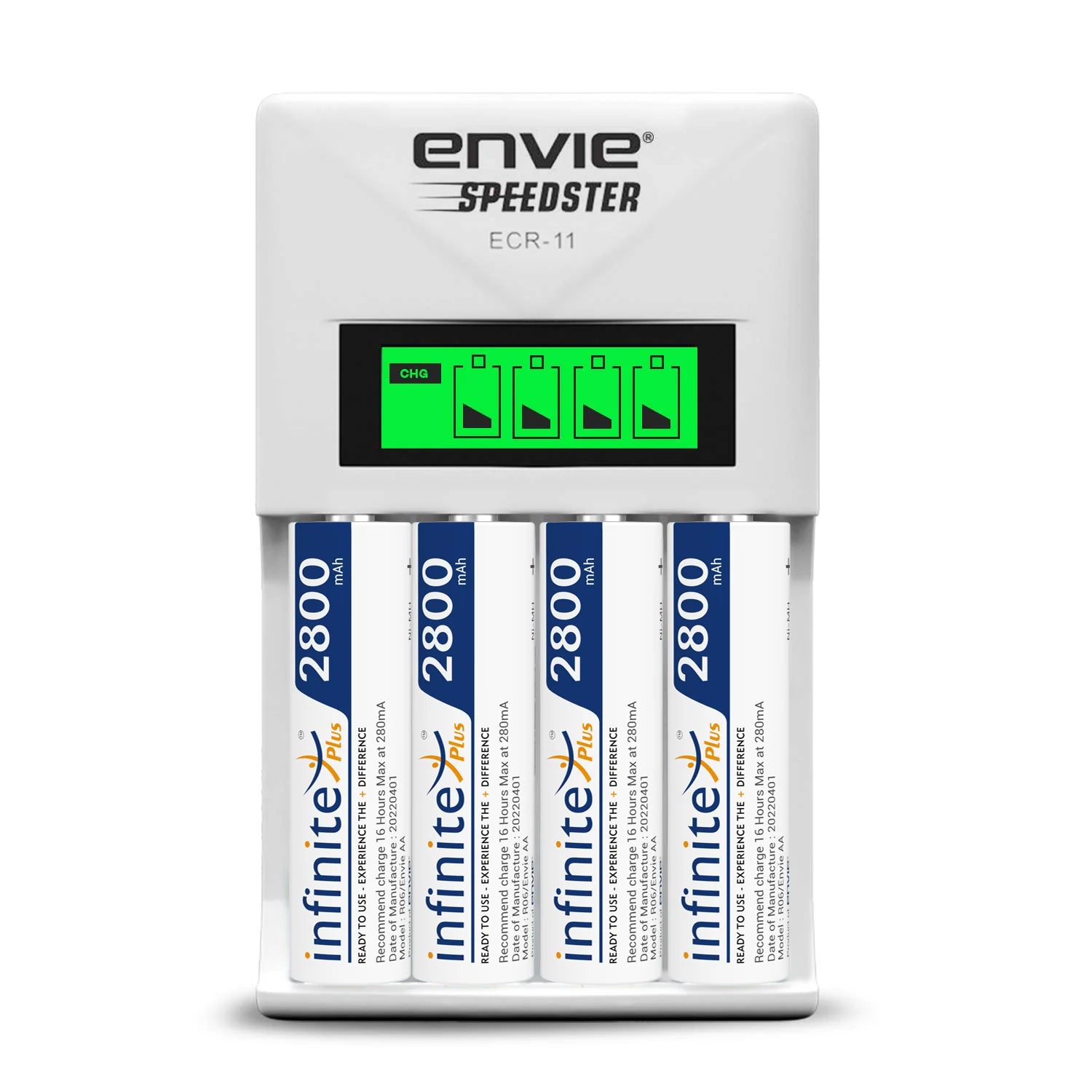 ENVIE (ECR11+AA2800 4PL) Speedster Rechargeable Batteries Charger for AA &,AAA with 4x2800mah Batteries (with LCD Display) - cambuy-lives
