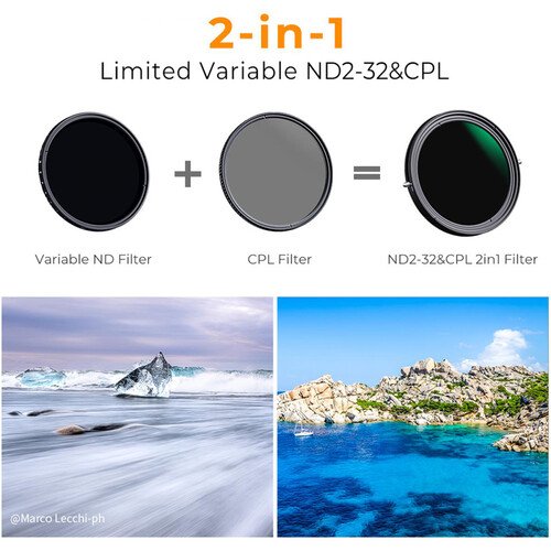 K&F Concept 58mm Nano-X Series Variable ND2-ND32 & CPL 2-in-1 Filter 1-5 Stop - cambuy-lives