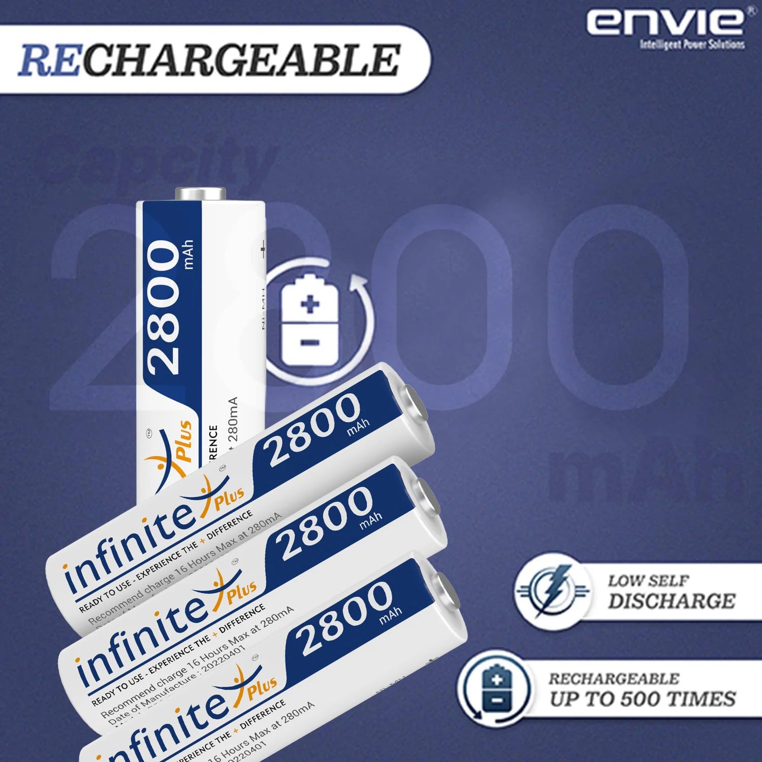 ENVIE (AA28004PL) AA Rechargeable Batteries | High Capacity Ni-MH | 2800 mAh | Low Self Discharge | Pre-Charged (Pack Of 4) - cambuy-lives