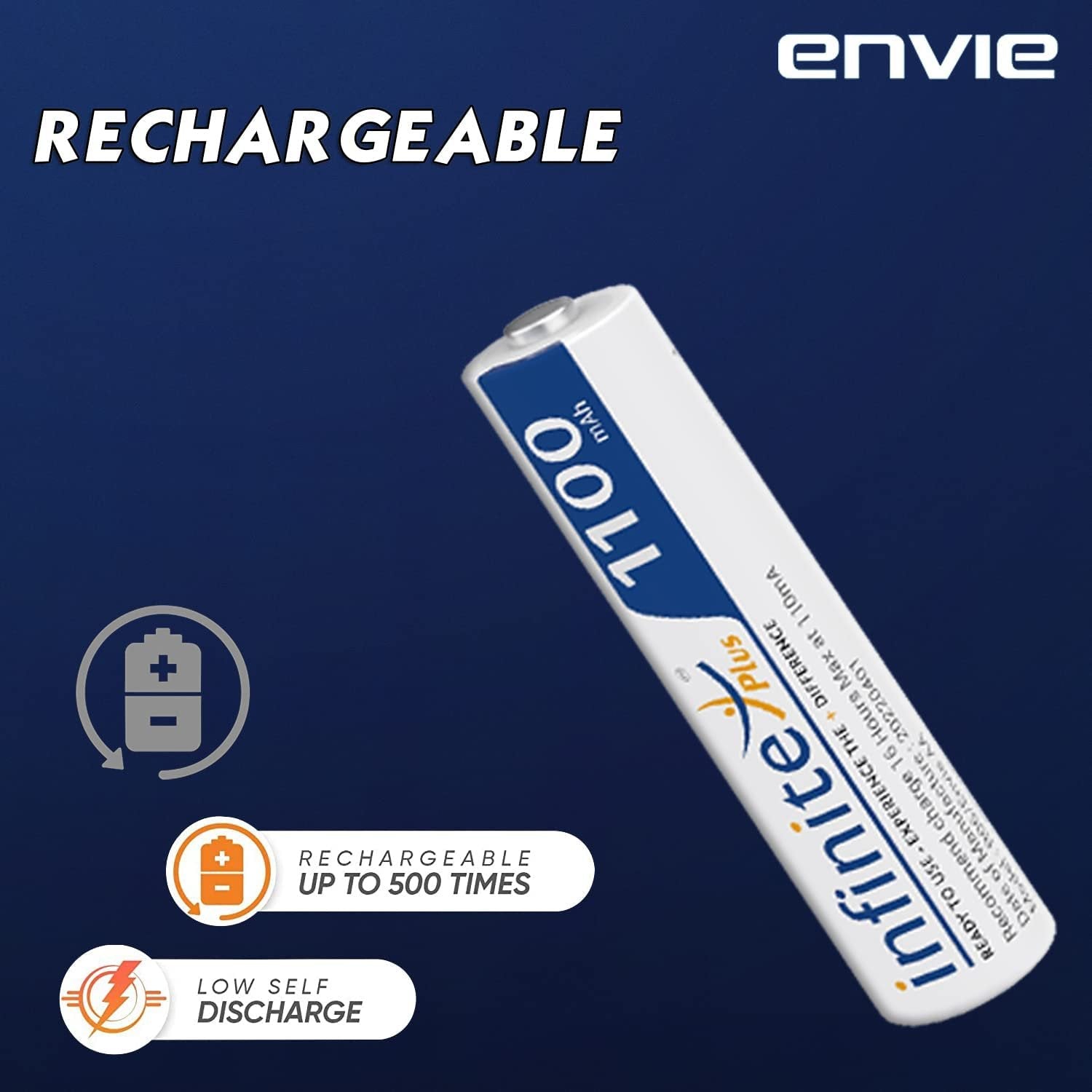 ENVIE AAA Rechargeable Batteries, High-Capacity Ni-MH 1100 mAh, Low Self Discharge, Pre-Charged (Pack of 2) (AAA11002PL) - cambuy-lives