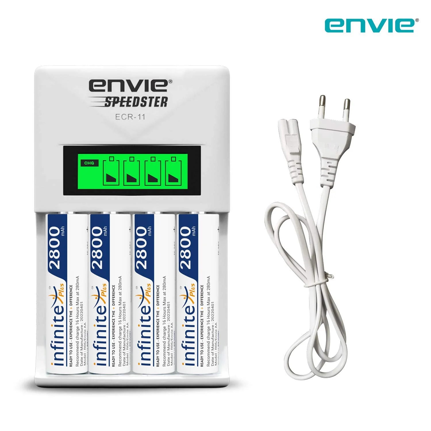 ENVIE (ECR11+AA2800 4PL) Speedster Rechargeable Batteries Charger for AA &,AAA with 4x2800mah Batteries (with LCD Display) - cambuy-lives