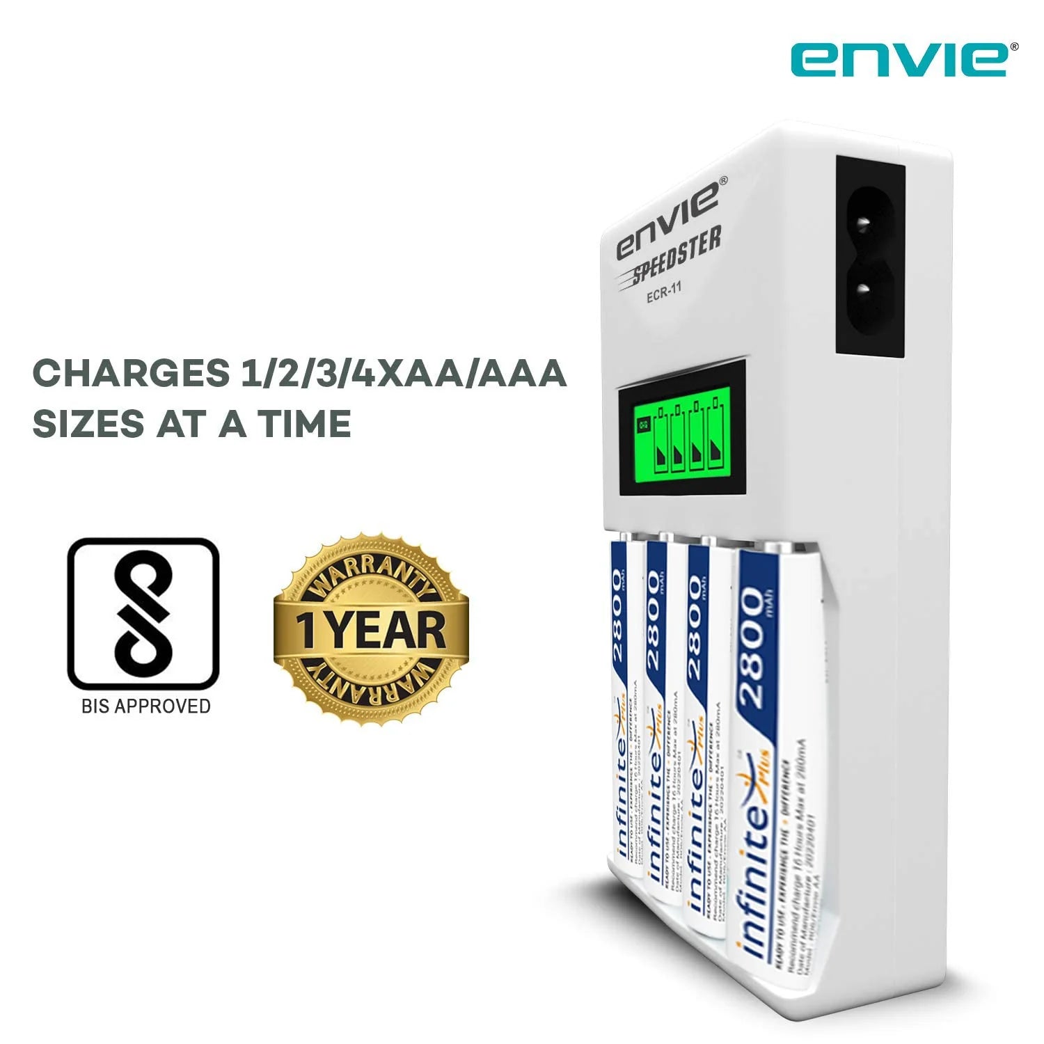 ENVIE (ECR11+AA2800 4PL) Speedster Rechargeable Batteries Charger for AA &,AAA with 4x2800mah Batteries (with LCD Display) - cambuy-lives