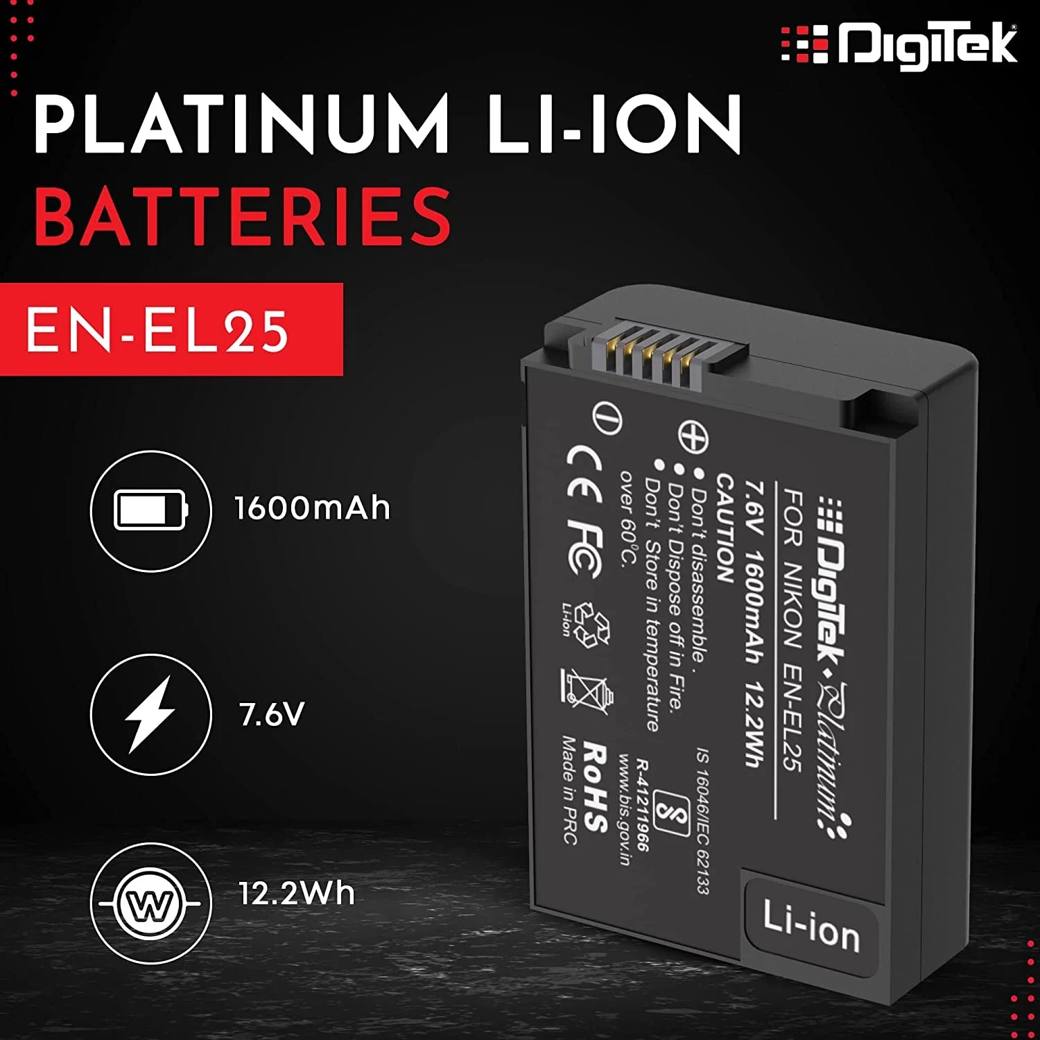 DigiTek (Platinum EN-EL25) Extra Power Secondary Li-ion Rechargeable Battery - cambuy-lives