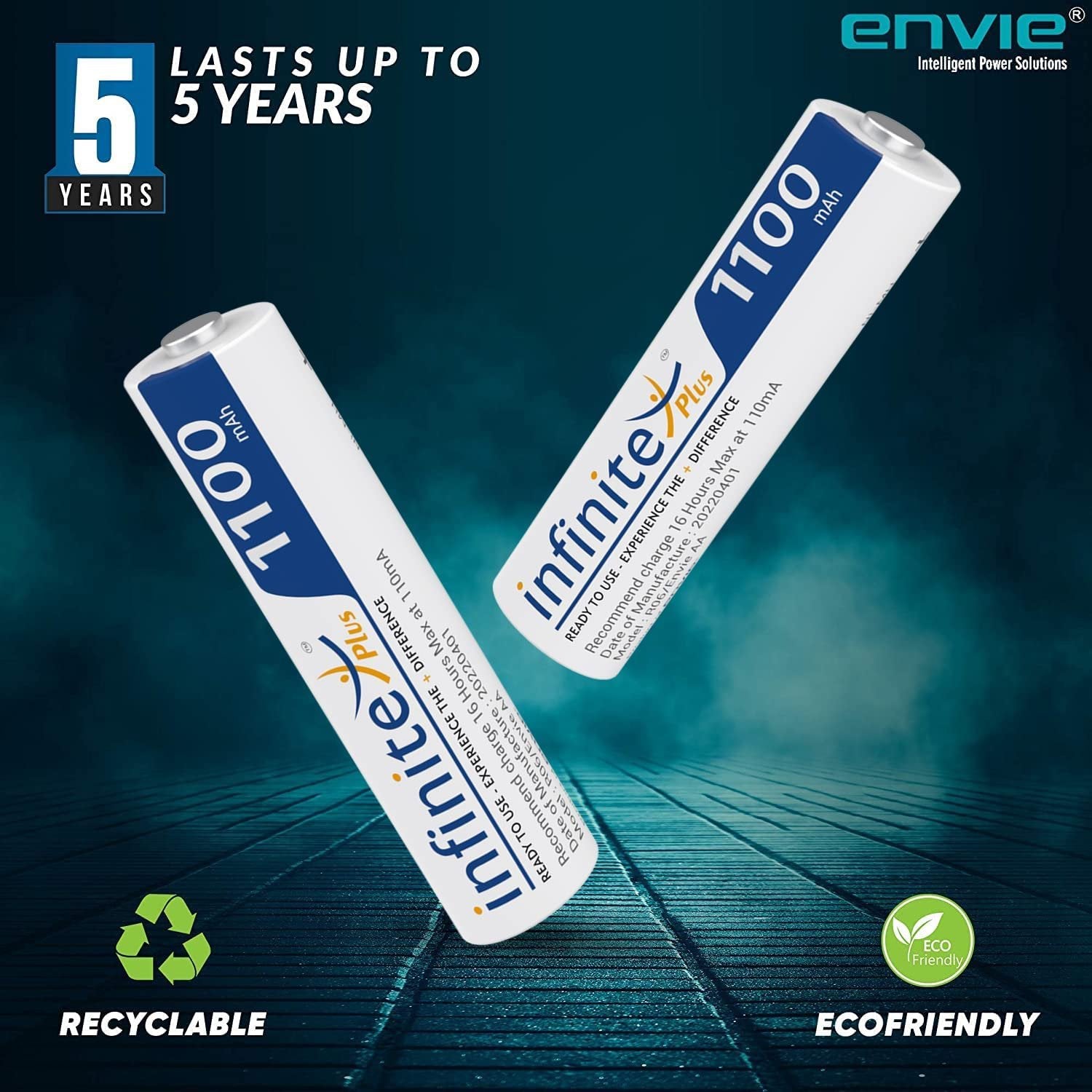 ENVIE AAA Rechargeable Batteries, High-Capacity Ni-MH 1100 mAh, Low Self Discharge, Pre-Charged (Pack of 4) (AAA11004PL) - cambuy-lives
