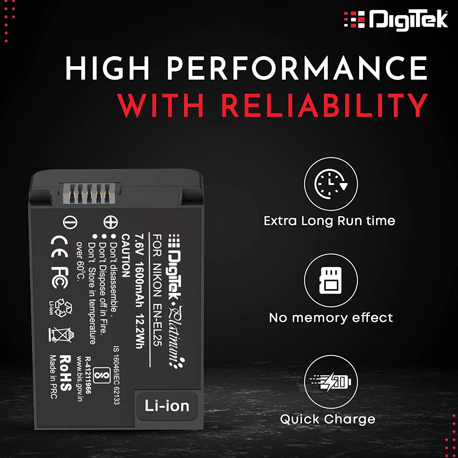 DigiTek (Platinum EN-EL25) Extra Power Secondary Li-ion Rechargeable Battery - cambuy-lives