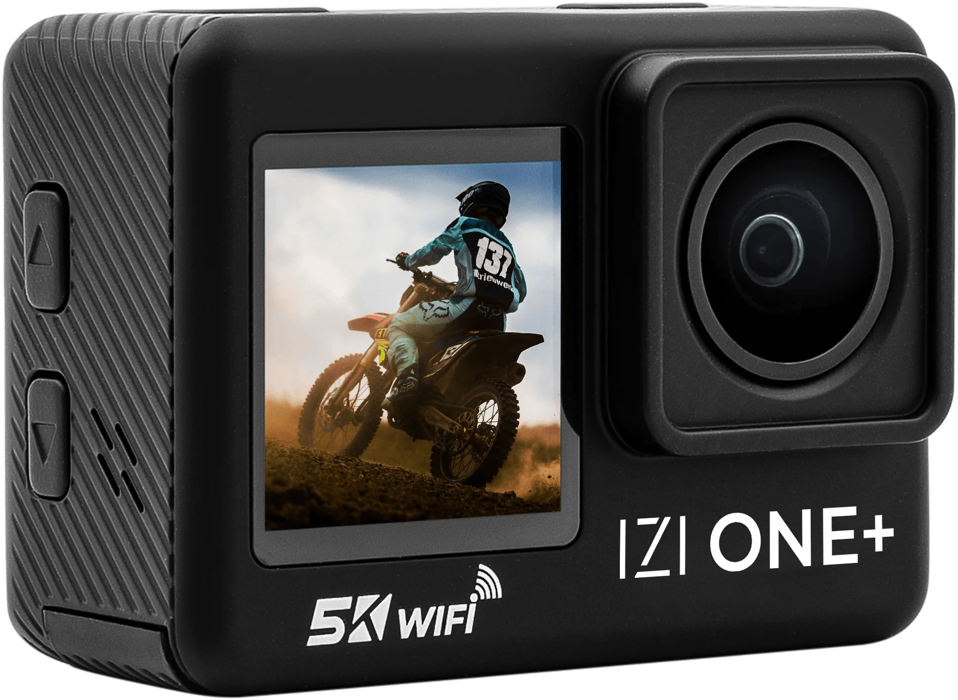 New IZI ONE+ 5K 48MP Action Camera, EIS, 6-Axis Stabilization ,110ft Waterproof, Vlog,170? FOV, Wifi, Dual Screen, Fast C-Type Charge, HQ External Mic Included - cambuy-lives