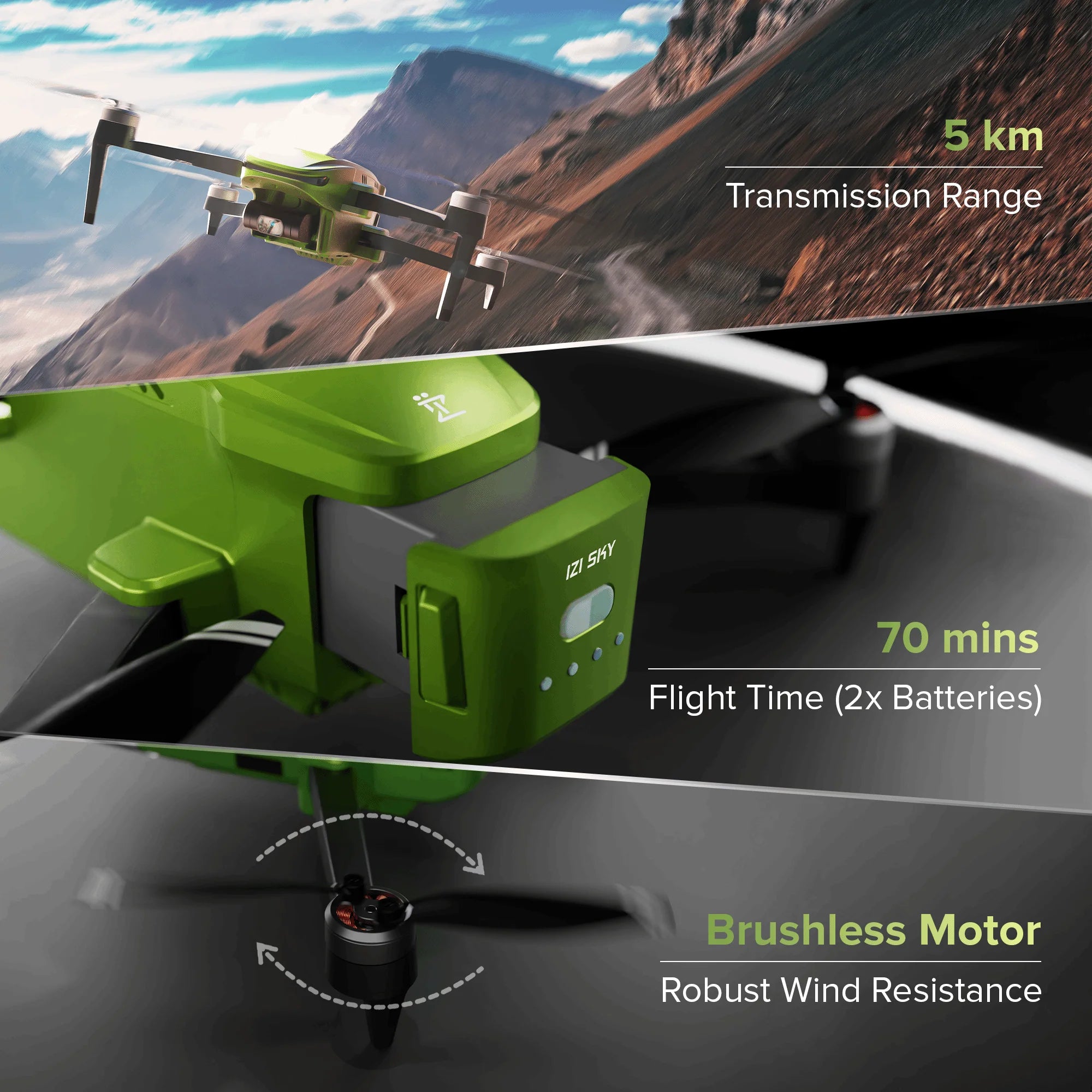 IZI Sky 4K 20MP CMOS 1/3.06 Camera Drone, 360 Obstacle Avoidance, 3 Axis Gimbal 5KM Transmission, Cinematic Vertical Shooting, Precision Hovering, 10+ Flying Modes, RTH, Return to Home, 2X Batteries (70 Mins Flight) - cambuy-lives