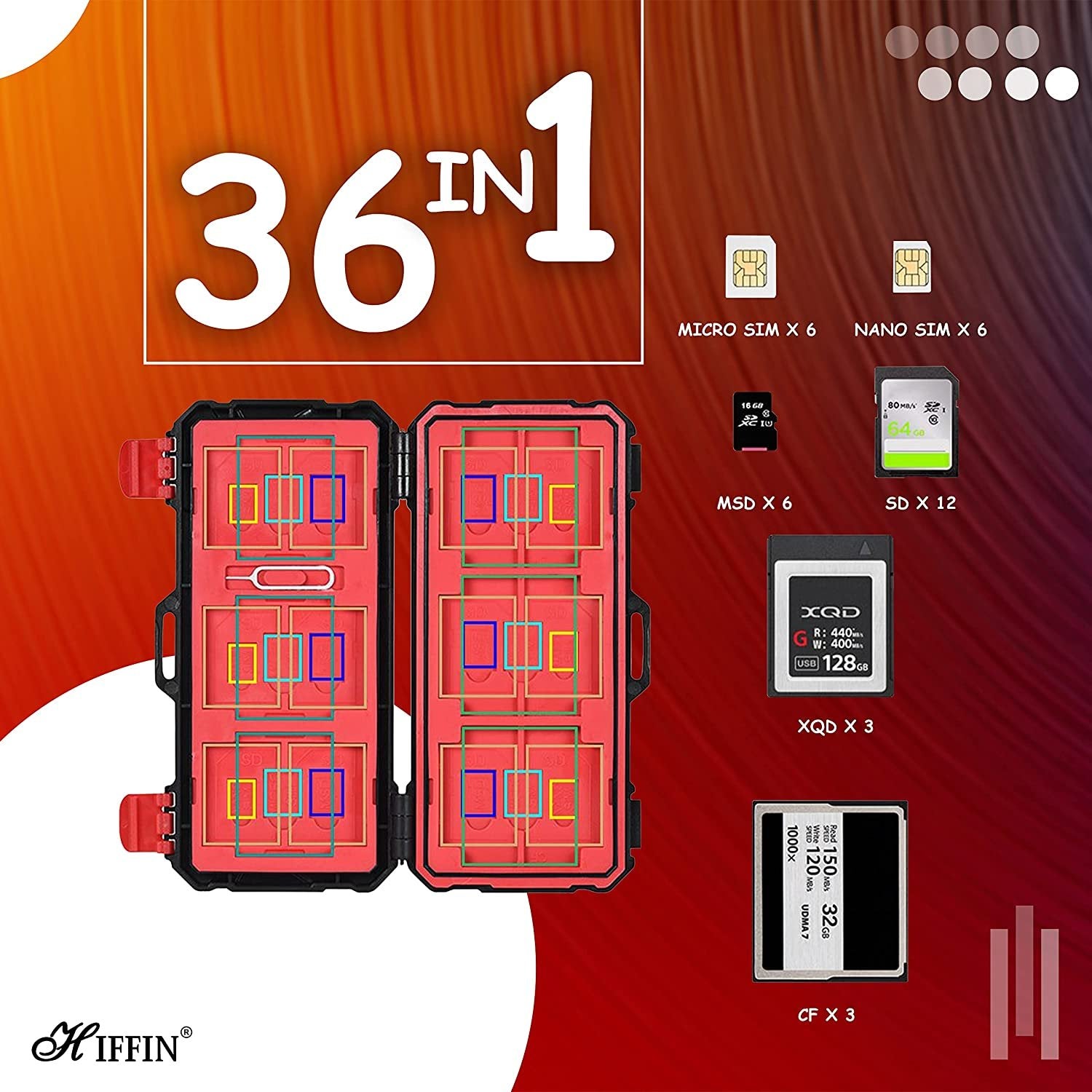 HIFFIN KH 15 Water-Resistant XQD/CF/TF/MSD/SD/Micro SIM/Nano Memory Card Case Box Keeper Carrying Holder Storage Organizer 36 Slots for Sandisk Transcend Lexar Kingston - cambuy-lives